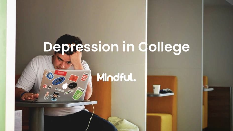 A young student diagnosed depression in college library