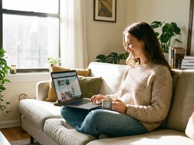 Enjoying flexible work on a sofa. Non-traditional workspaces can sometimes provide the sensory input needed for ADHD focus