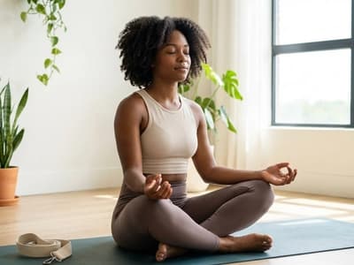 Woman meditating in a bright room. Mindfulness practices are effective for regulating the racing thoughts and emotional reactivity of ADHD